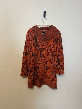 Ali Miles Aztec Print blouse Cowl Neck Women's Medium Orange/Black Size Large
